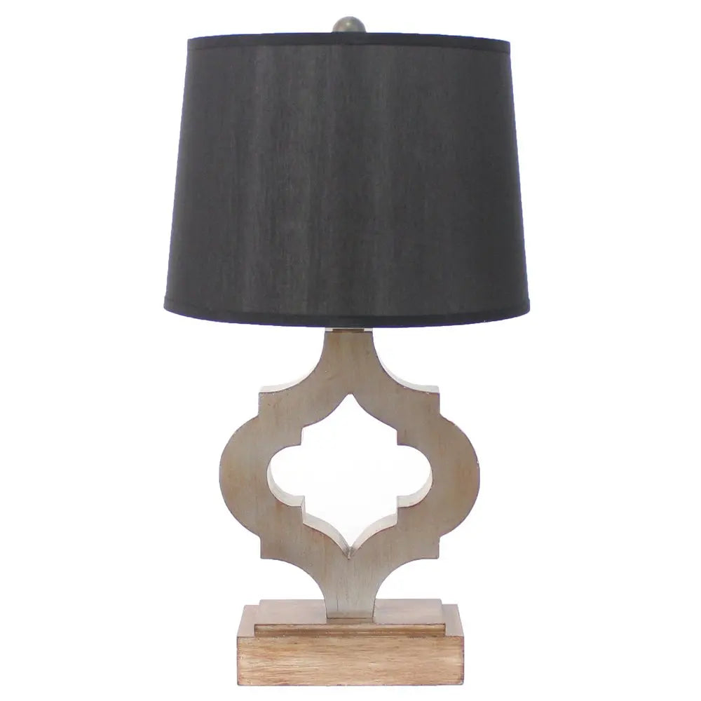 25" Distressed Brown Wood Novelty Bedside Lamp With Black Drum Shade HomeRoots