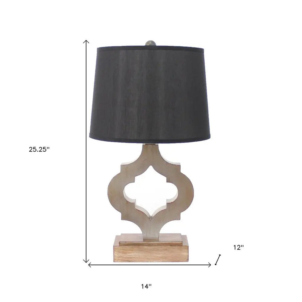 25" Distressed Brown Wood Novelty Bedside Lamp With Black Drum Shade HomeRoots