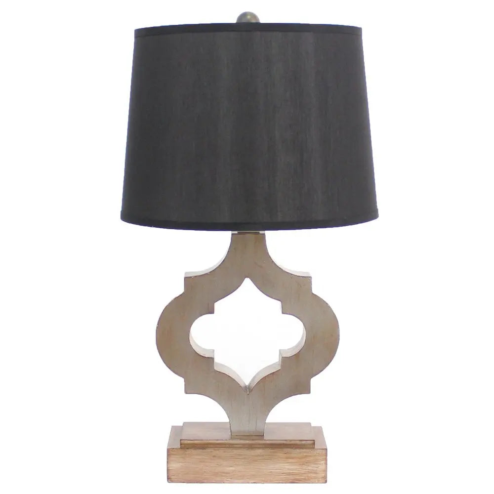 25" Distressed Brown Wood Novelty Bedside Lamp With Black Drum Shade HomeRoots