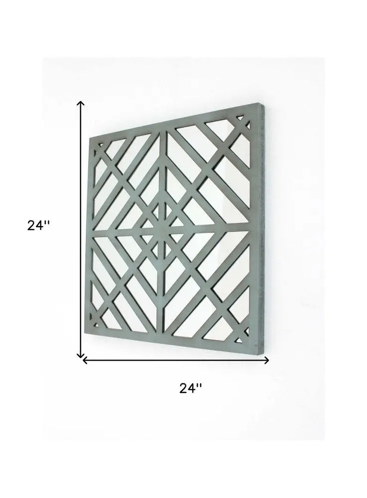 24" X 24" X 1" Blue Mirrored Square Wooden  Wall Decor HomeRoots