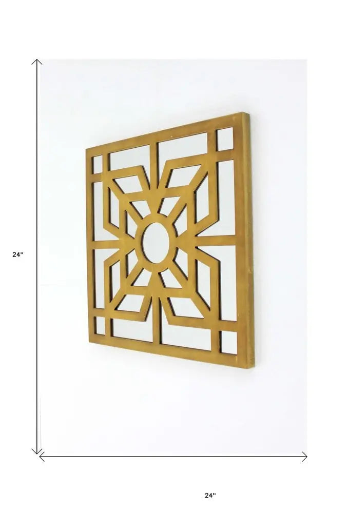 24" X 24" X 1" Blue Mirrored Square Wooden  Wall Decor HomeRoots