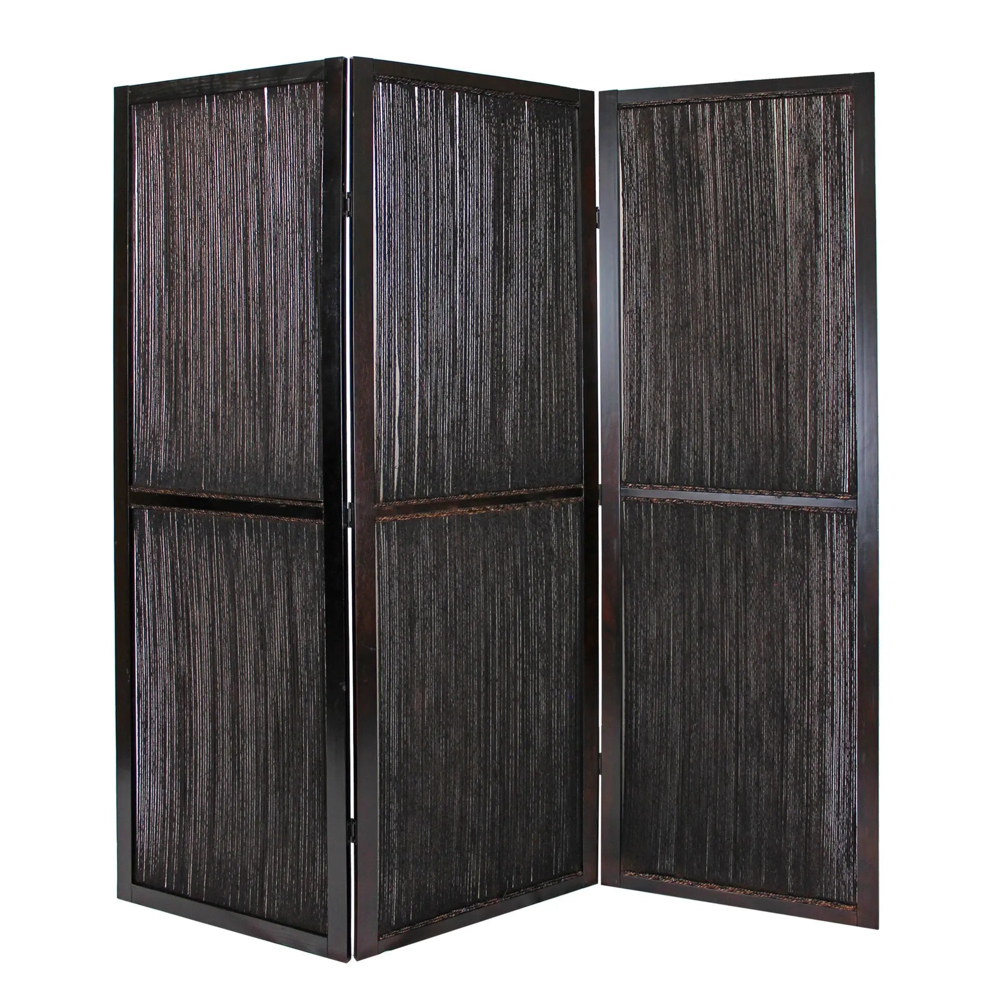 Dark Wood And Water Hyacinth 3 Panel Room Divider Screen HomeRoots