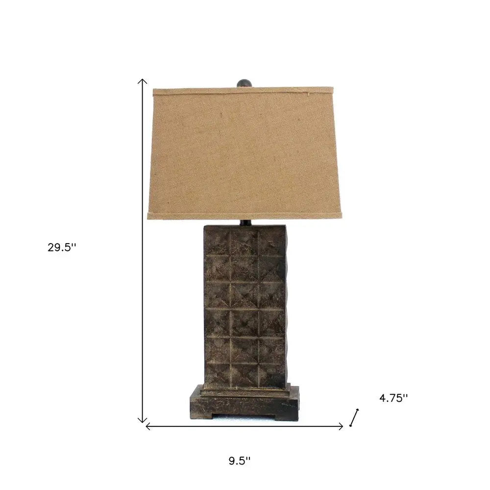 30" Distressed Bronze Metal Bedside Lamp With Khaki Shade HomeRoots