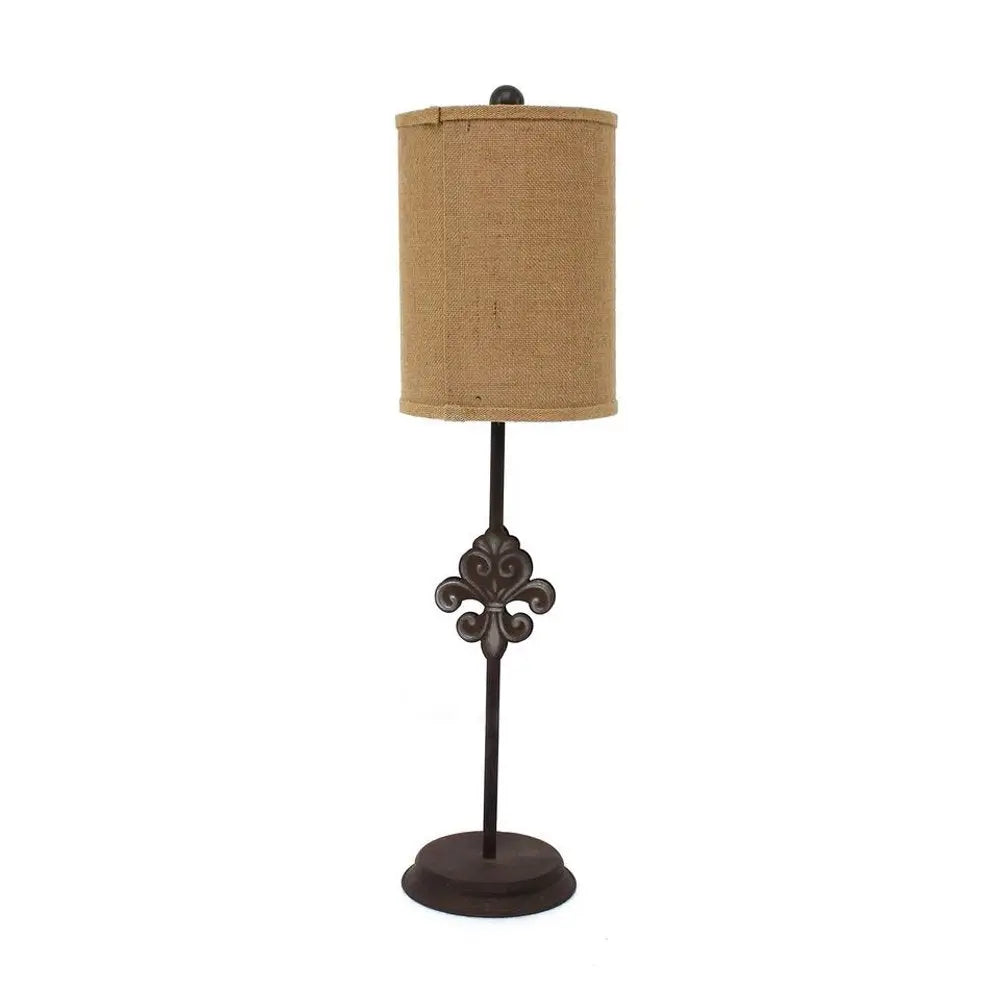 31" Black Fleur de Lis Metal Table Lamp With Natural Burlap Shade HomeRoots