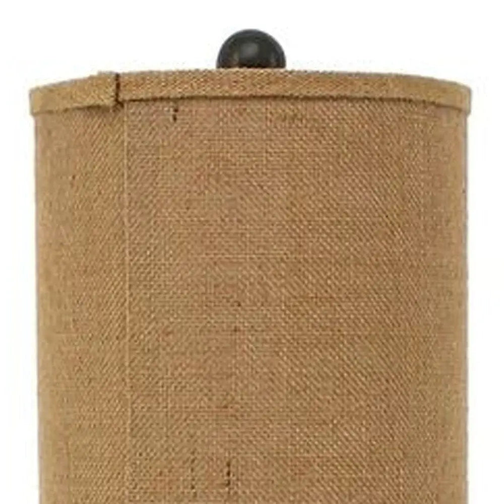 31" Black Fleur de Lis Metal Table Lamp With Natural Burlap Shade HomeRoots