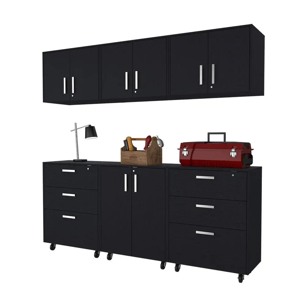 28" Black Wall mounted Accent Cabinet With Eight Shelves And Six Drawers - NOVA HOME FURNITURE