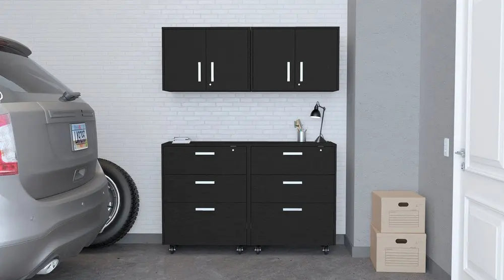 28" Black Wall mounted Accent Cabinet With Four Shelves And Six Drawers - NOVA HOME FURNITURE