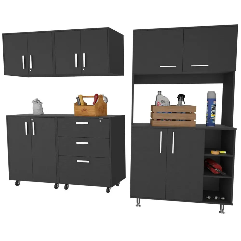 28" Black Wall mounted Accent Cabinet With Nine Shelves And Three Drawers - NOVA HOME FURNITURE
