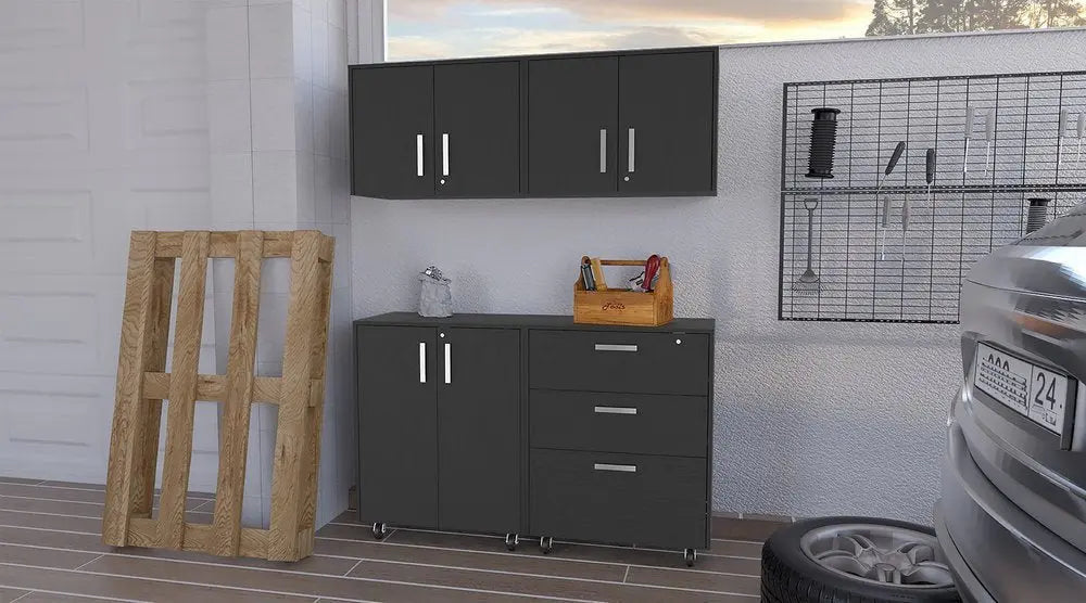 28" Black Wall mounted Accent Cabinet With Six Shelves And Three Drawers - NOVA HOME FURNITURE