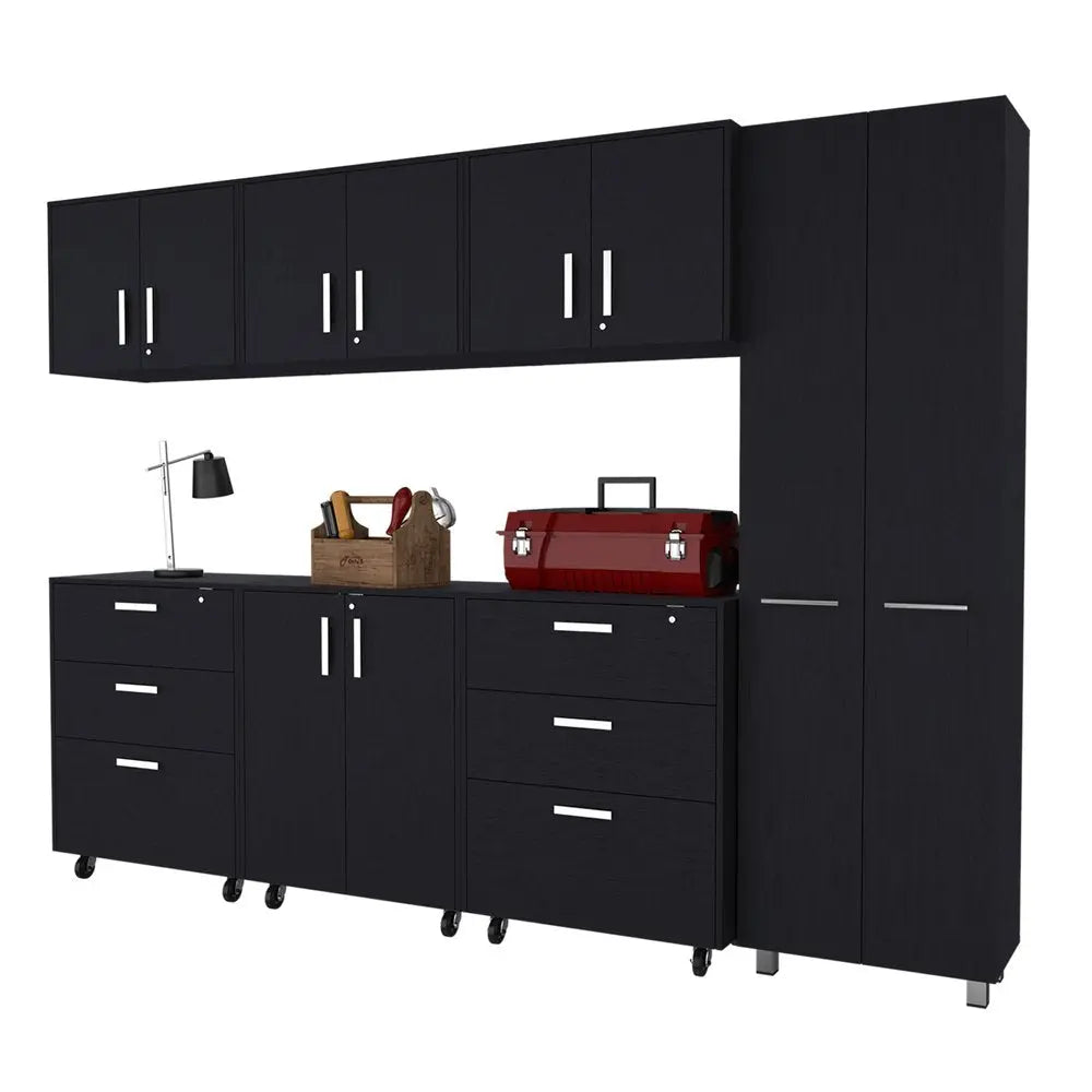 28" Black Wall mounted Accent Cabinet With Twelve Shelves And Six Drawers - NOVA HOME FURNITURE