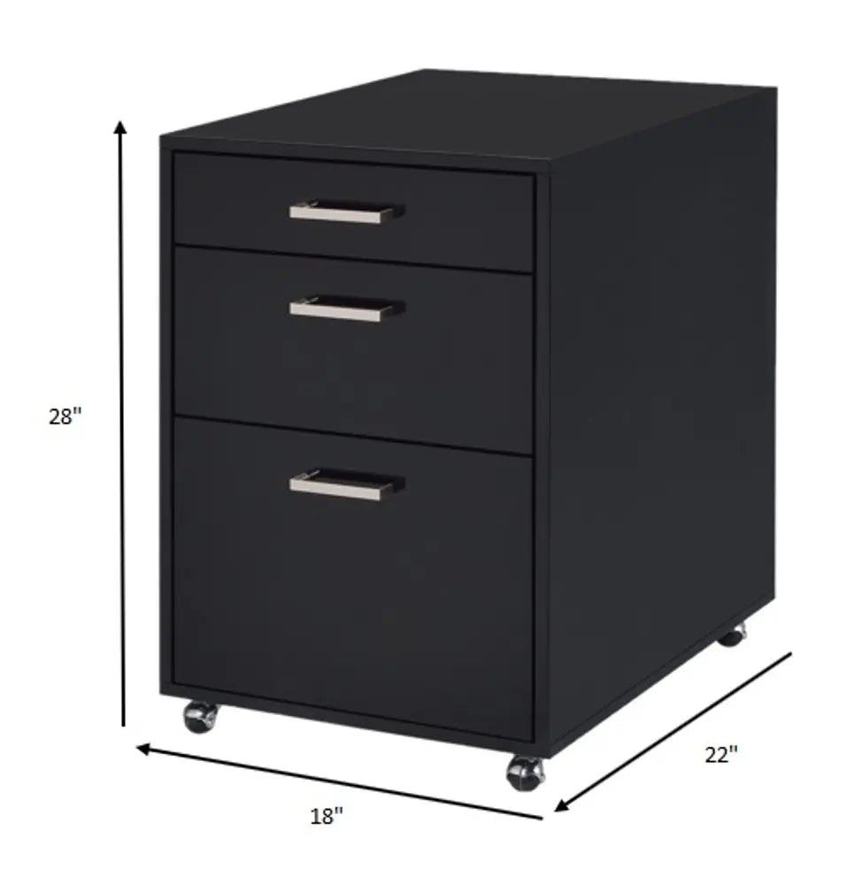 28" Black Wood And Metal Three Drawers Filing Cabinet - NOBLE HOME INTERIORS