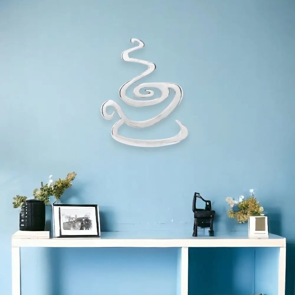 28" Buffed Silver Cast Aluminum Coffee Cup Wall Decor - NOBLE HOME INTERIORS