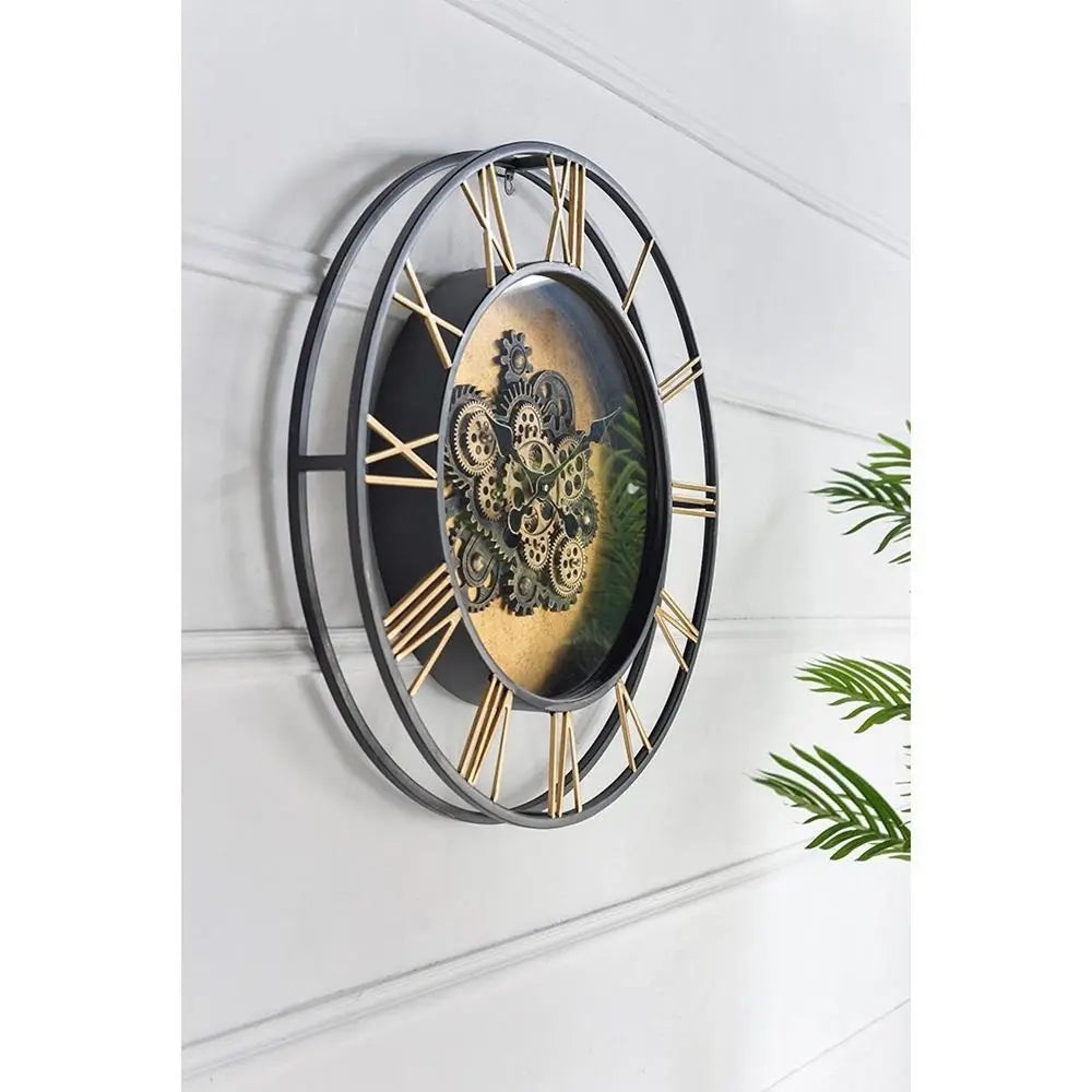 28" Circle Copper Metal and Glass Analog Exposed Gear Wall Clock - NOBLE HOME INTERIORS