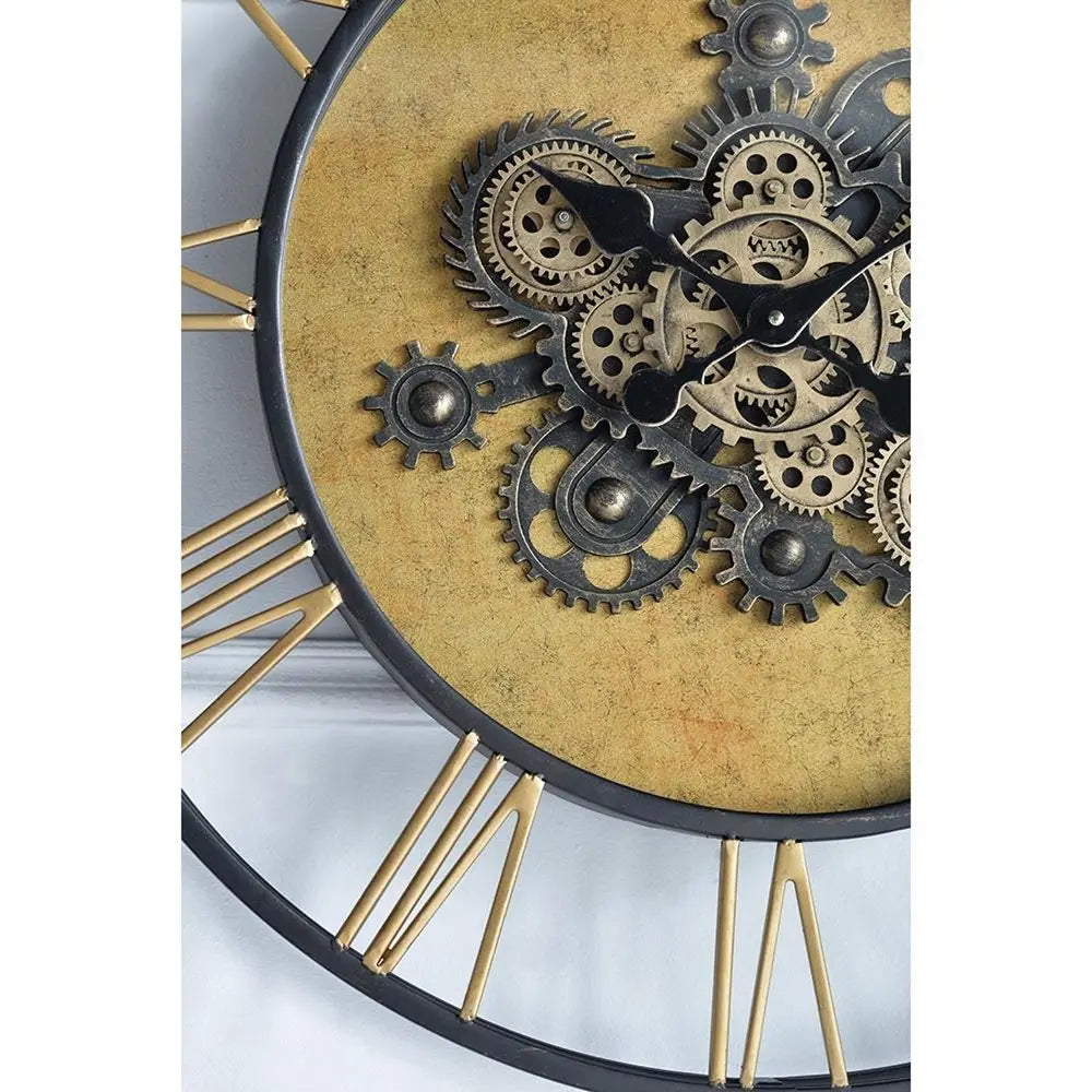 28" Circle Copper Metal and Glass Analog Exposed Gear Wall Clock - NOBLE HOME INTERIORS