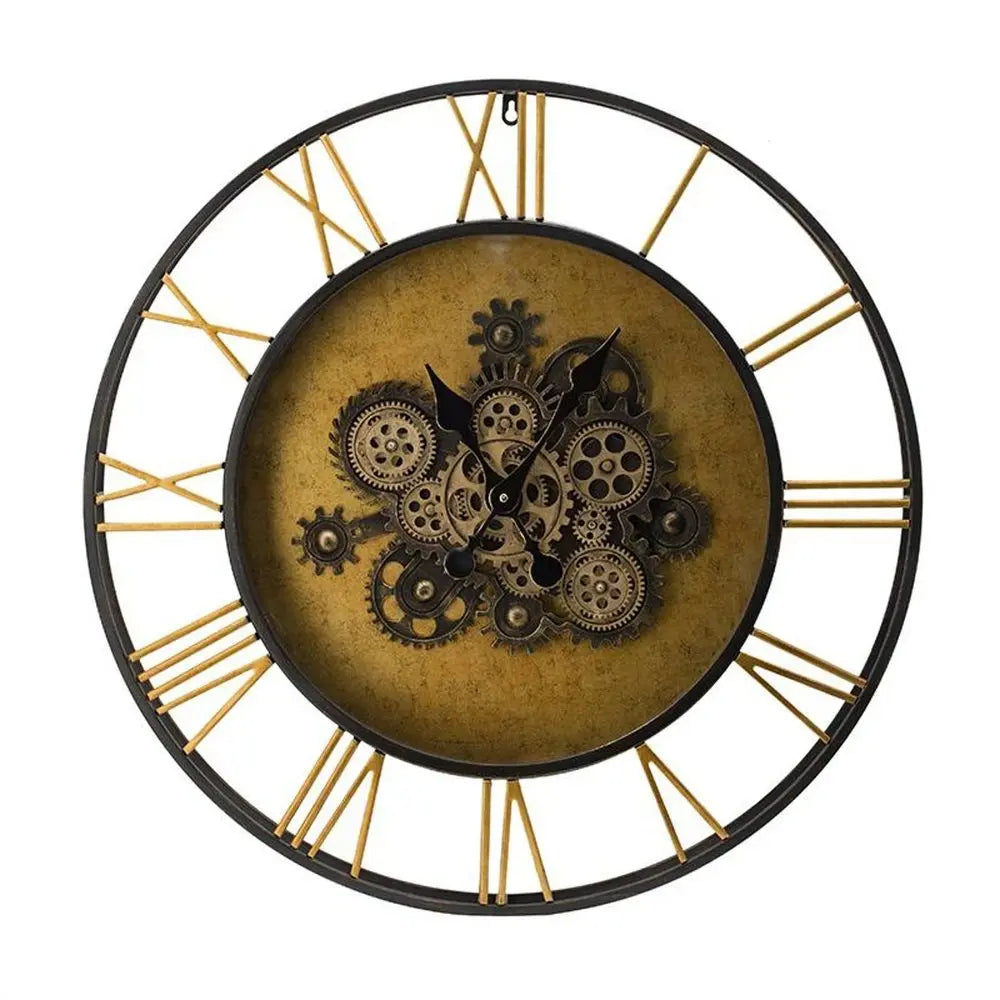 28" Circle Copper Metal and Glass Analog Exposed Gear Wall Clock - NOBLE HOME INTERIORS
