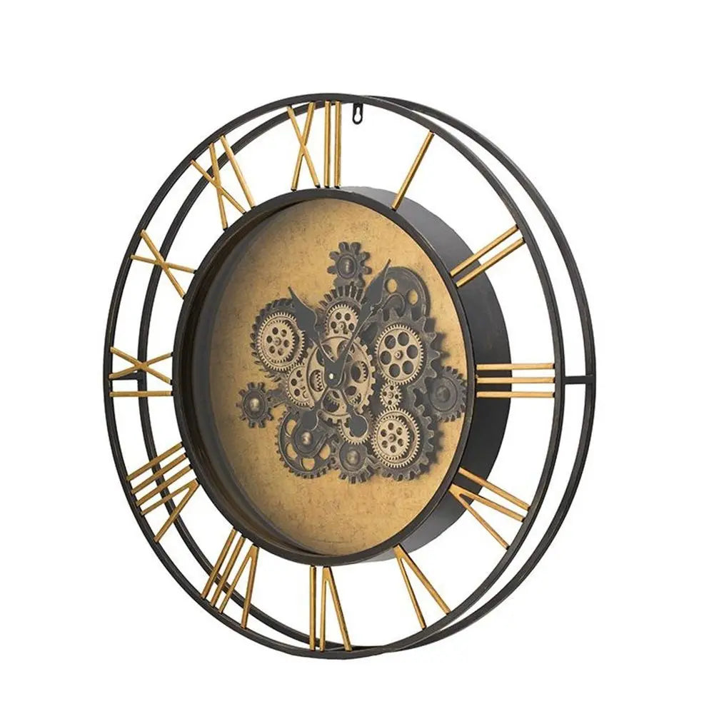 28" Circle Copper Metal and Glass Analog Exposed Gear Wall Clock - NOBLE HOME INTERIORS