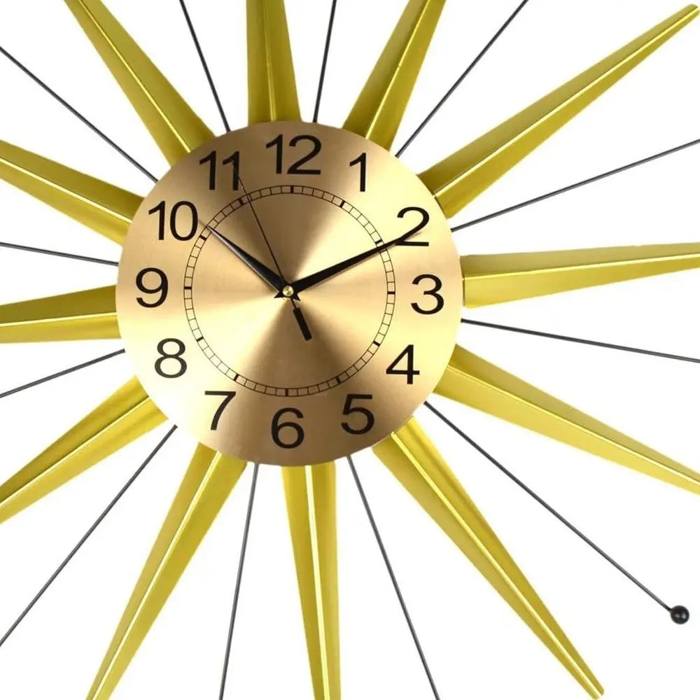 28" Gold And Black Metal Silent Analog Starburst Wall Clock - NOBLE HOME INTERIORS