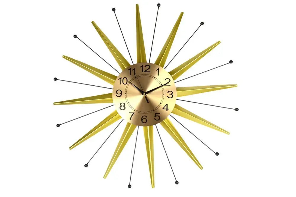 28" Gold And Black Metal Silent Analog Starburst Wall Clock - NOBLE HOME INTERIORS