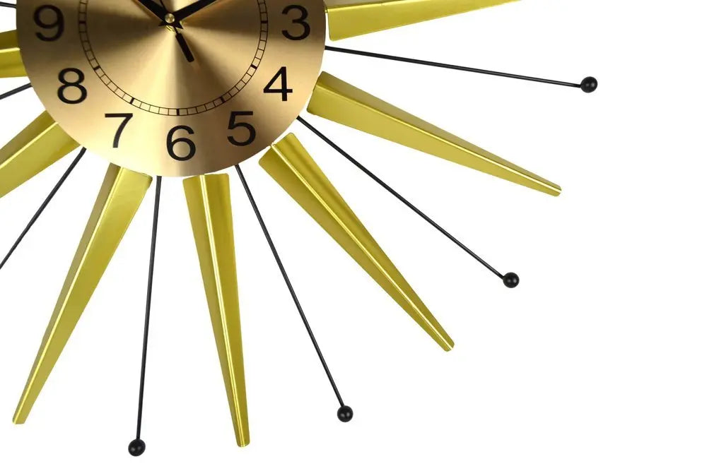 28" Gold And Black Metal Silent Analog Starburst Wall Clock - NOBLE HOME INTERIORS