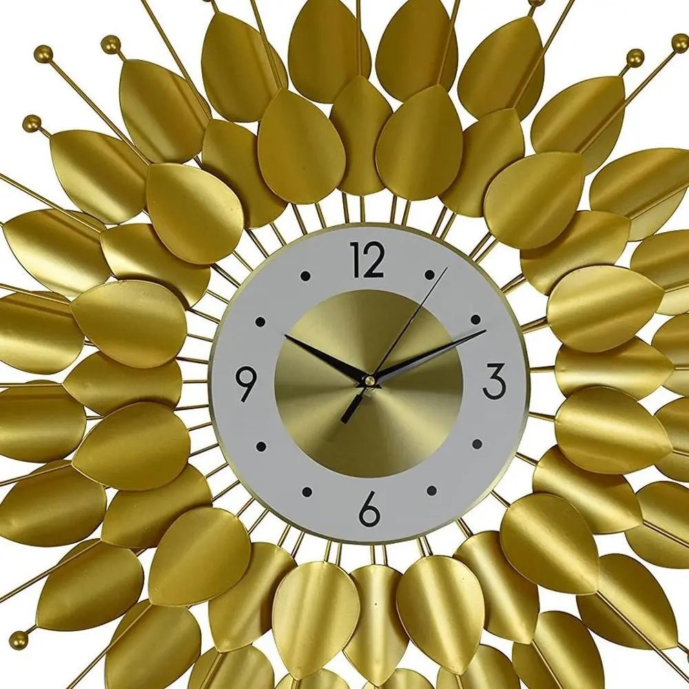 28" Gold And White Metal Silent Analog Floral Sunburst Wall Clock HomeRoots
