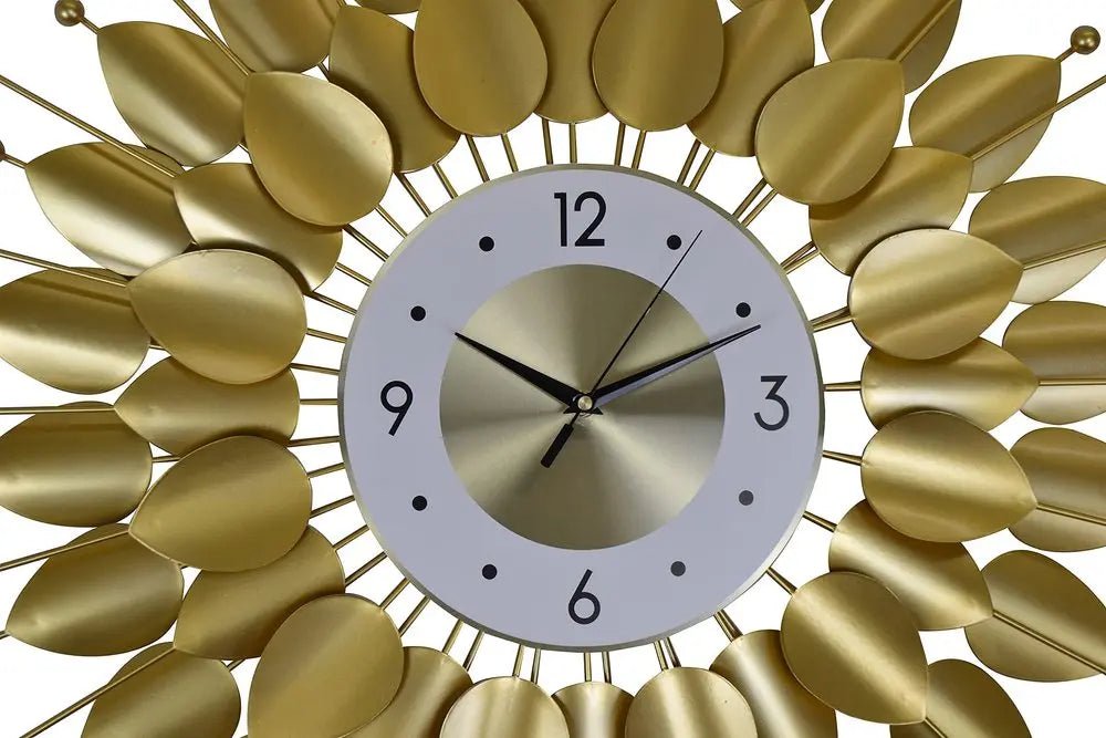 28" Gold And White Metal Silent Analog Floral Sunburst Wall Clock HomeRoots