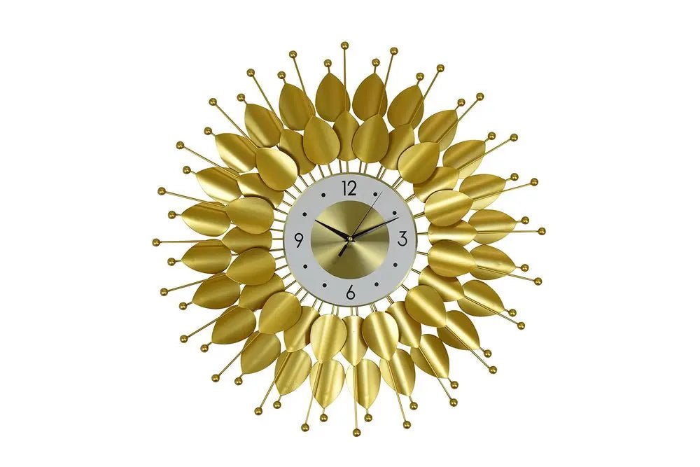 28" Gold And White Metal Silent Analog Floral Sunburst Wall Clock HomeRoots