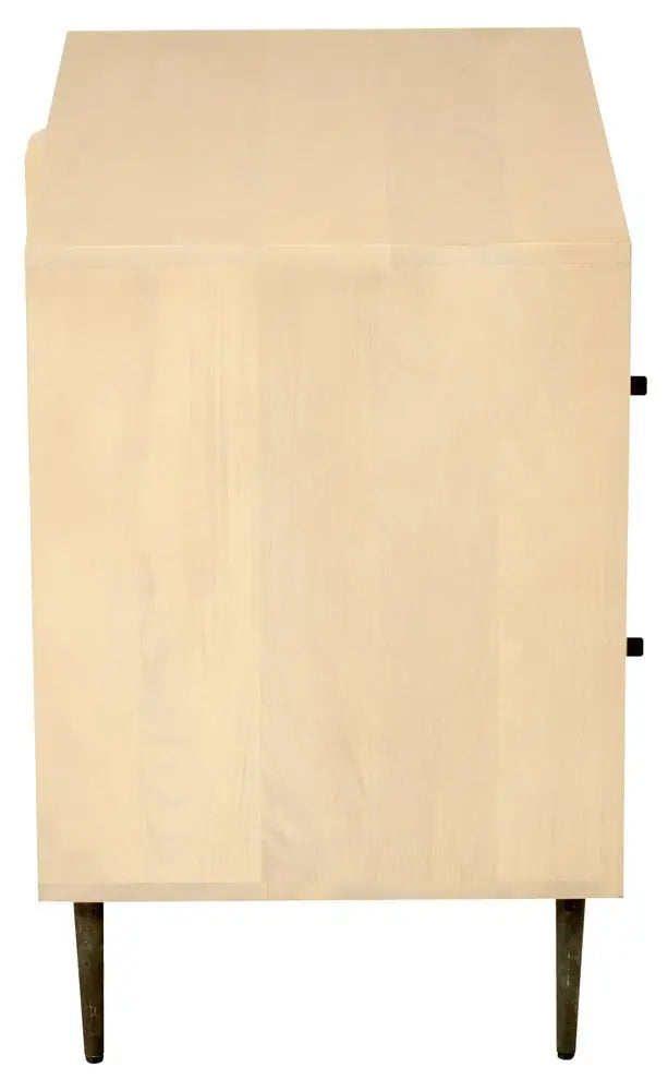 28" Natural Solid Wood Distressed Carved Geometric Two Drawer Nightstand - NOBLE HOME INTERIORS