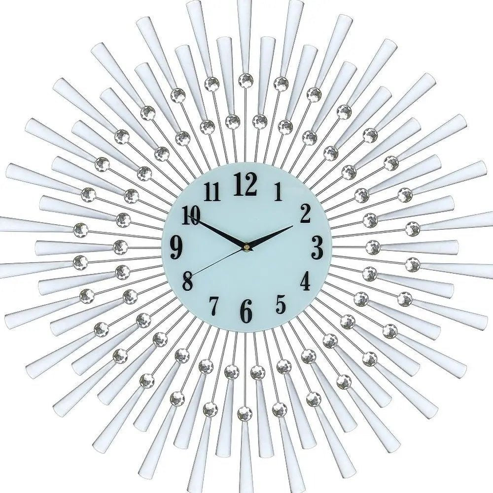 28" Silver And White Metal Silent Analog Sunburst Wall Clock HomeRoots