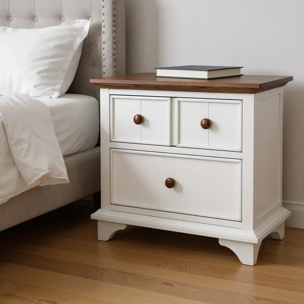 28" White And Walnut Brown Wood Two Drawer Nightstand - NOBLE HOME INTERIORS