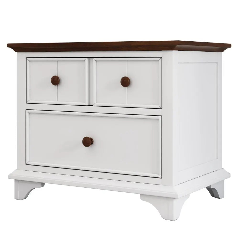 28" White And Walnut Brown Wood Two Drawer Nightstand - NOBLE HOME INTERIORS