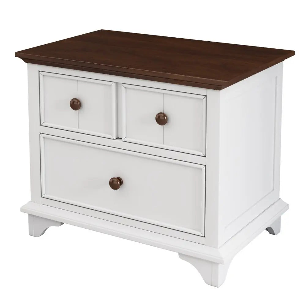 28" White And Walnut Brown Wood Two Drawer Nightstand - NOBLE HOME INTERIORS