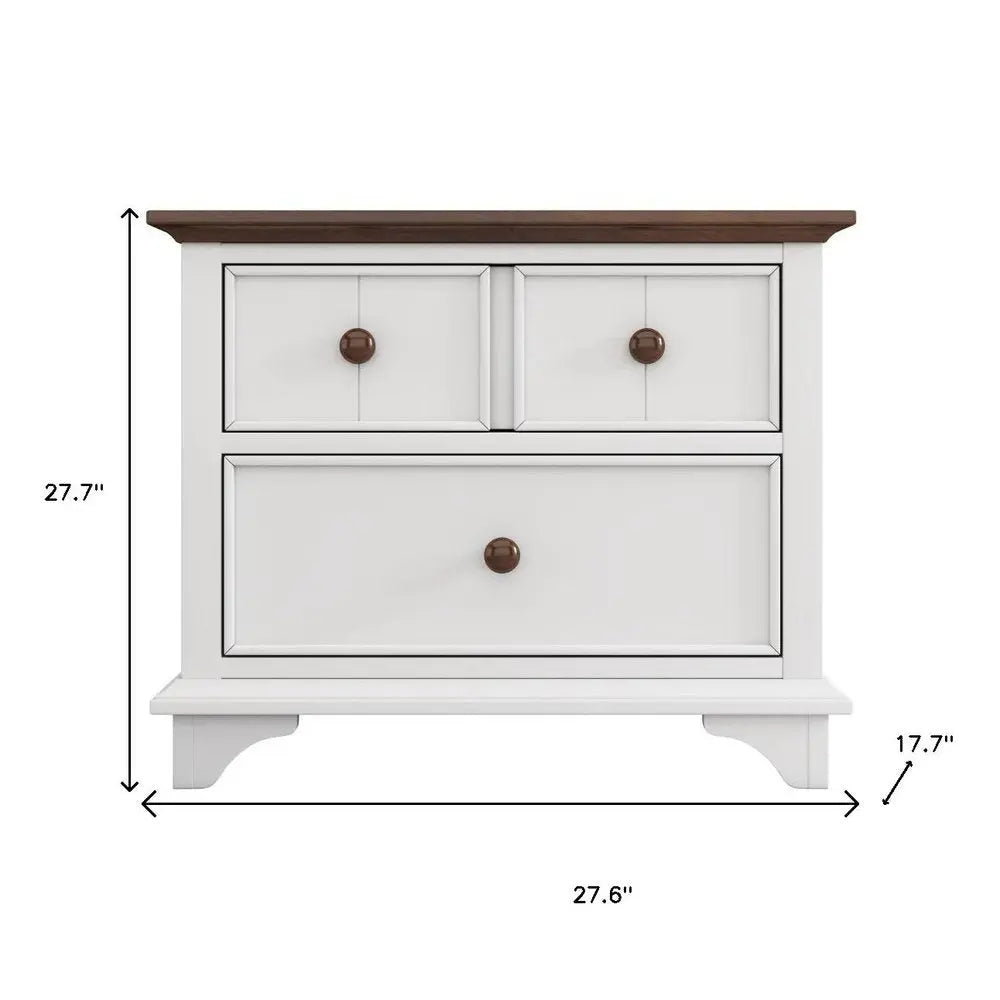 28" White And Walnut Brown Wood Two Drawer Nightstand - NOBLE HOME INTERIORS