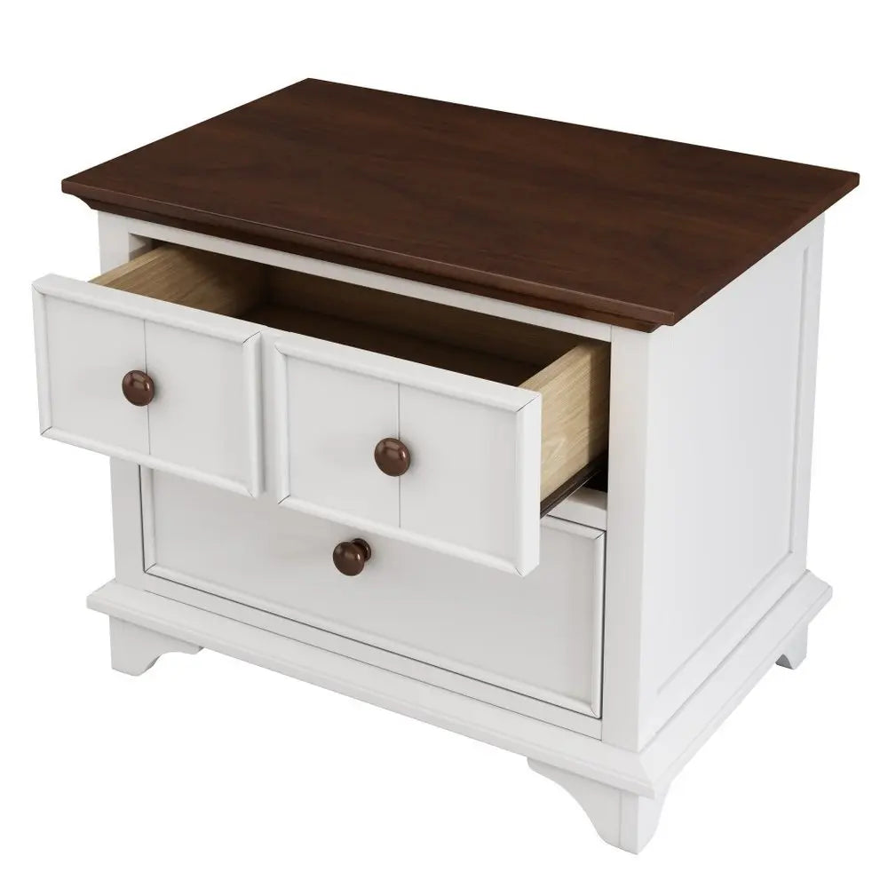 28" White And Walnut Brown Wood Two Drawer Nightstand - NOBLE HOME INTERIORS