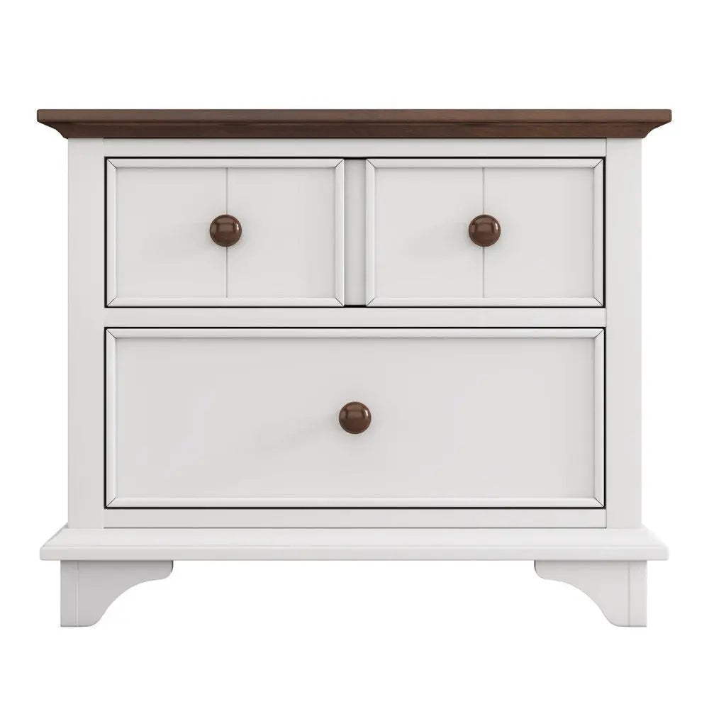28" White And Walnut Brown Wood Two Drawer Nightstand - NOBLE HOME INTERIORS