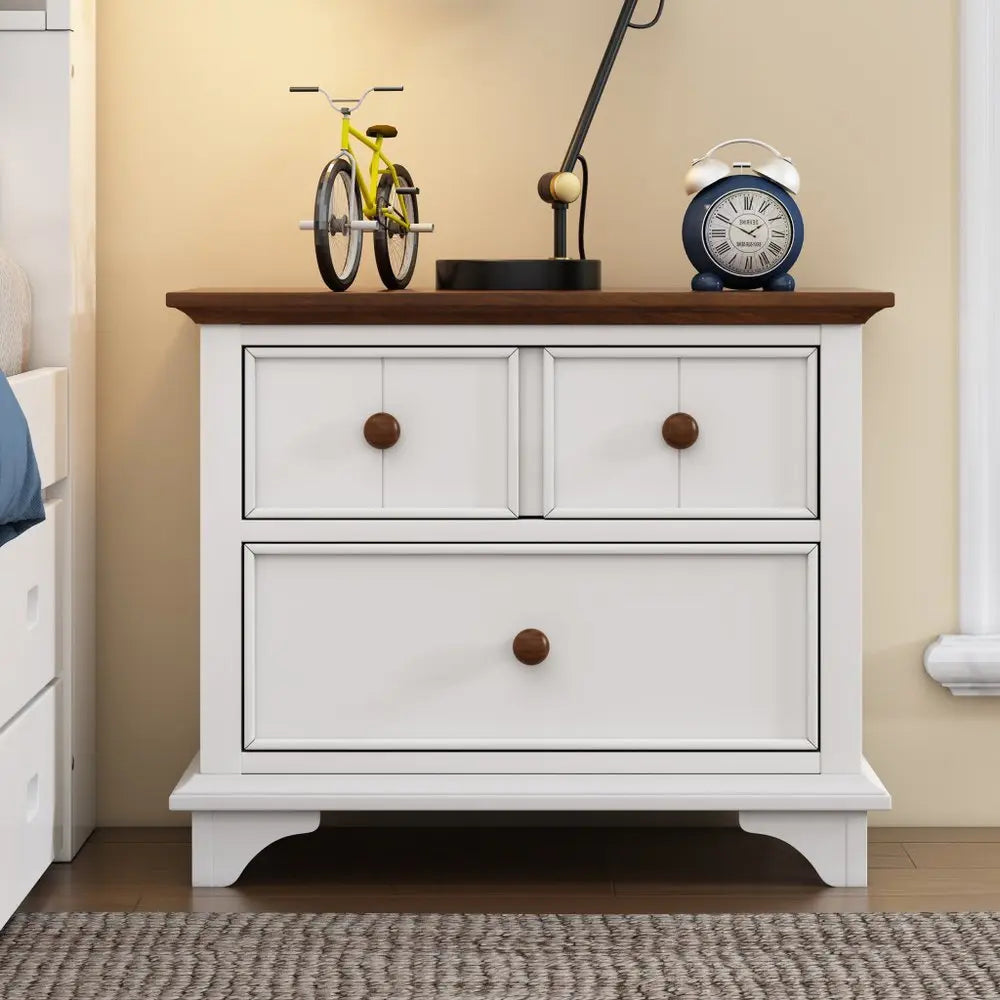 28" White And Walnut Brown Wood Two Drawer Nightstand - NOBLE HOME INTERIORS