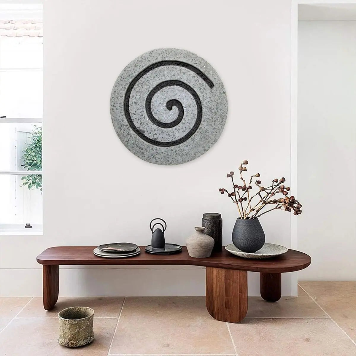 28" X 28" X 2" Gray Round Modern Spiral Wall Art - NOBLE HOME INTERIORS