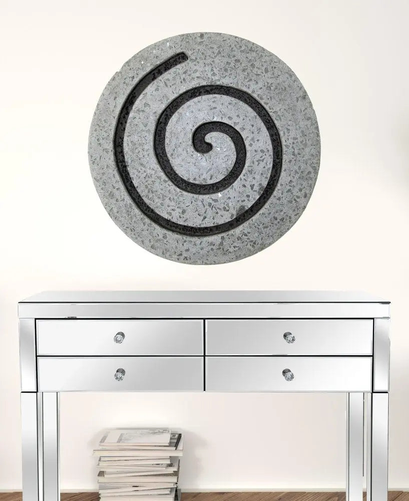 28" X 28" X 2" Gray Round Modern Spiral Wall Art - NOBLE HOME INTERIORS