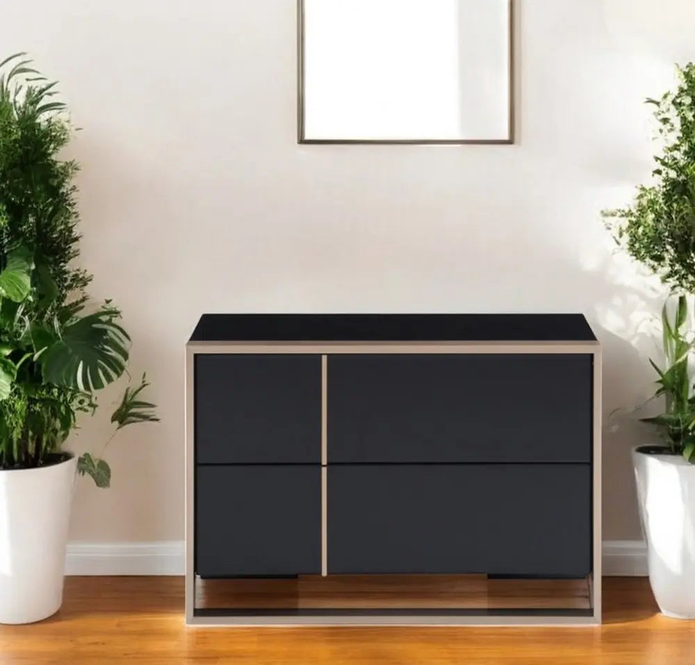 20" Black Wood Two Drawer Nightstand HomeRoots