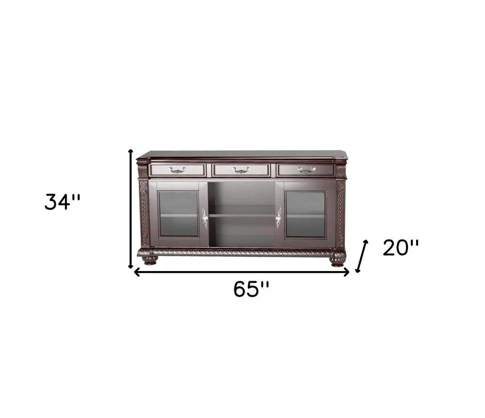 65" Dark Brown Solid Wood Enclosed and Open Storage TV Stand HomeRoots