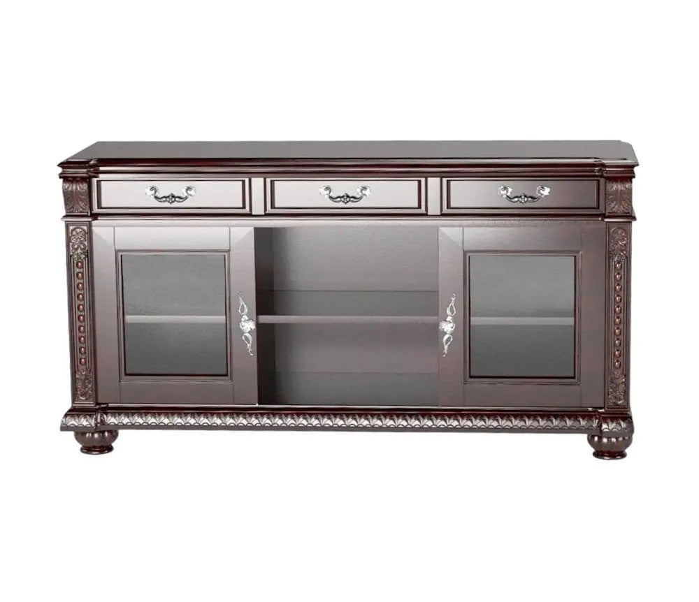 65" Dark Brown Solid Wood Enclosed and Open Storage TV Stand HomeRoots