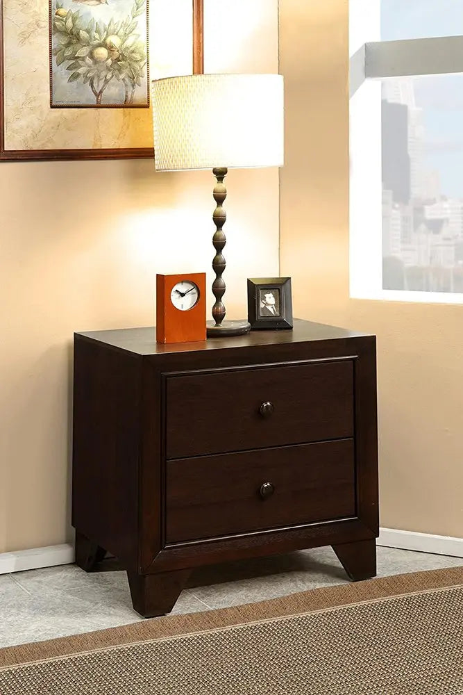 22" Espresso Two Drawers Solid Wood Nightstand HomeRoots
