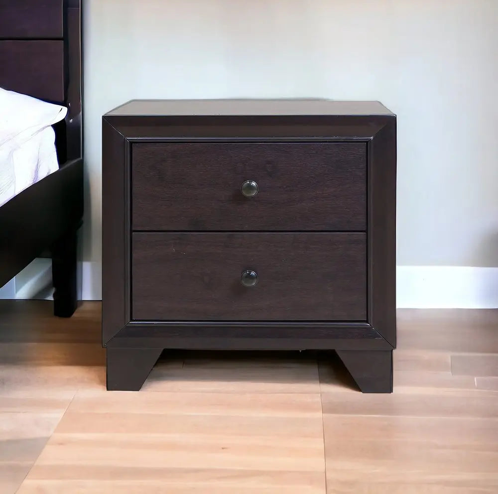 22" Espresso Two Drawers Solid Wood Nightstand HomeRoots