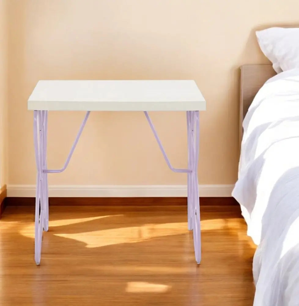 22" Lilac Steel and Wood Nightstand HomeRoots