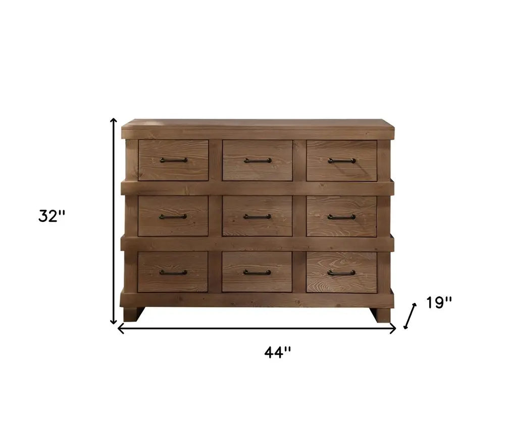 44" Brown Solid Wood Nine Drawer Triple Dresser HomeRoots