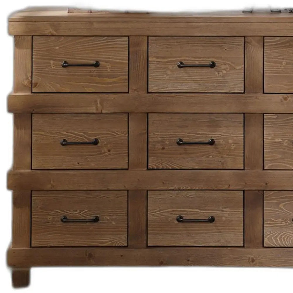 44" Brown Solid Wood Nine Drawer Triple Dresser HomeRoots