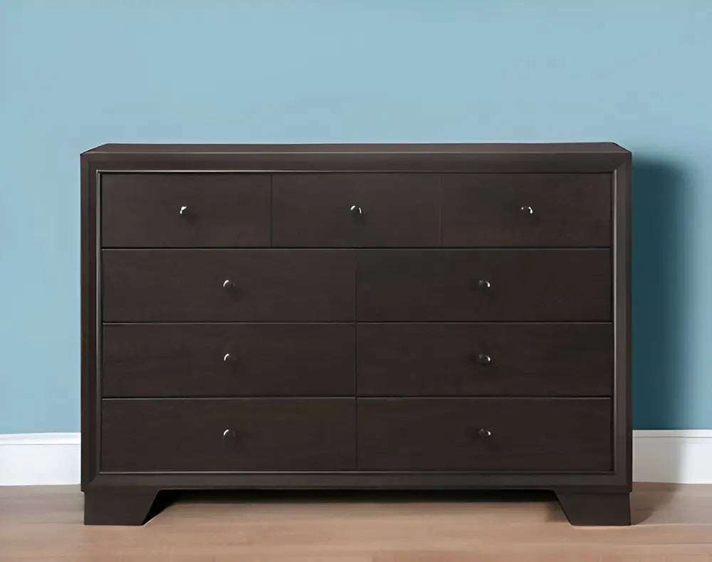 57" Espresso Solid and Manufactured Wood Nine Drawer Double Dresser HomeRoots