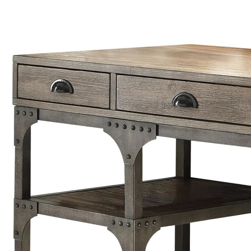 47" Natural and Gray Writing Desk With Three Drawers HomeRoots