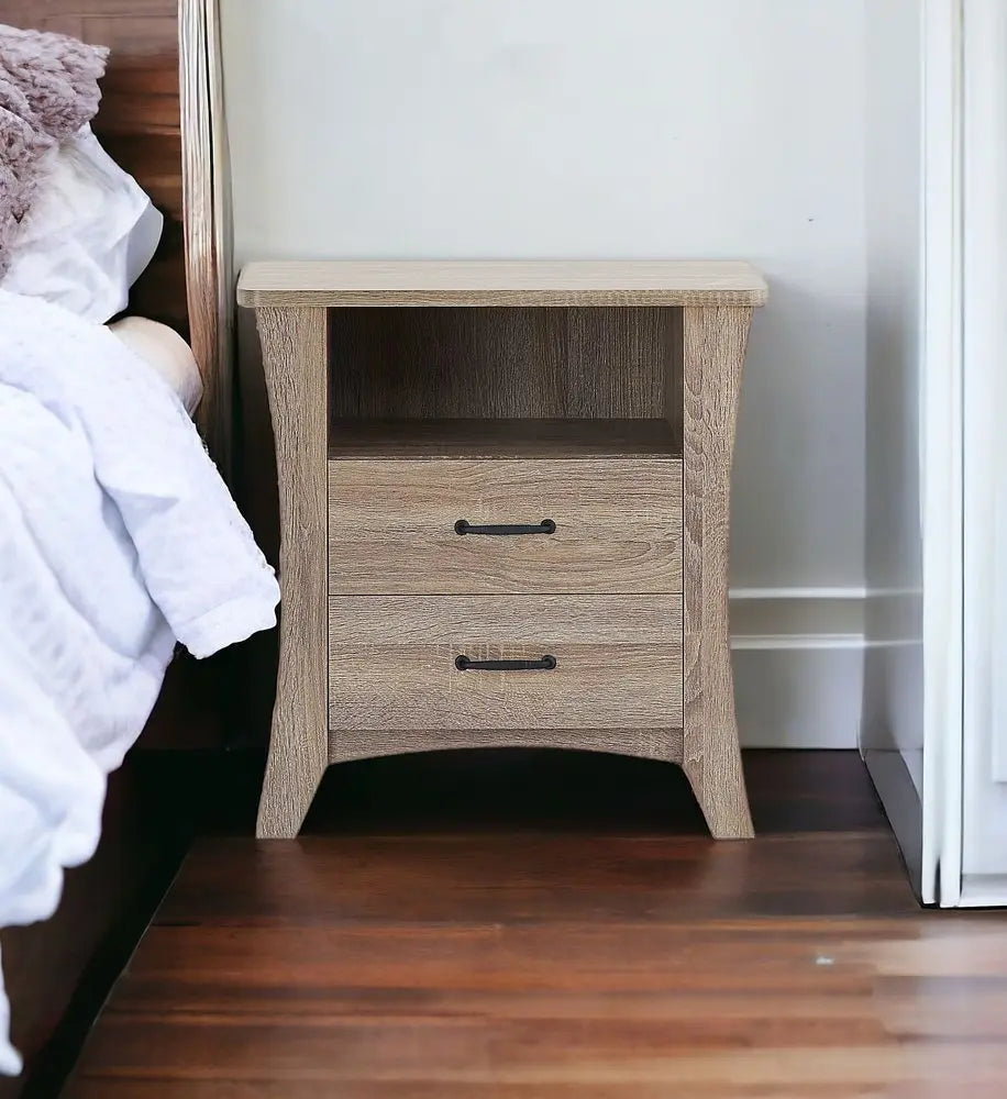 24" Brown Two Drawers Nightstand HomeRoots