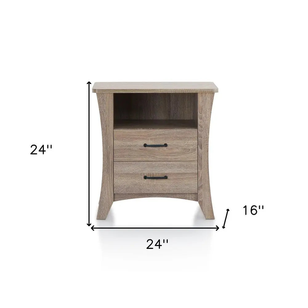 24" Brown Two Drawers Nightstand HomeRoots