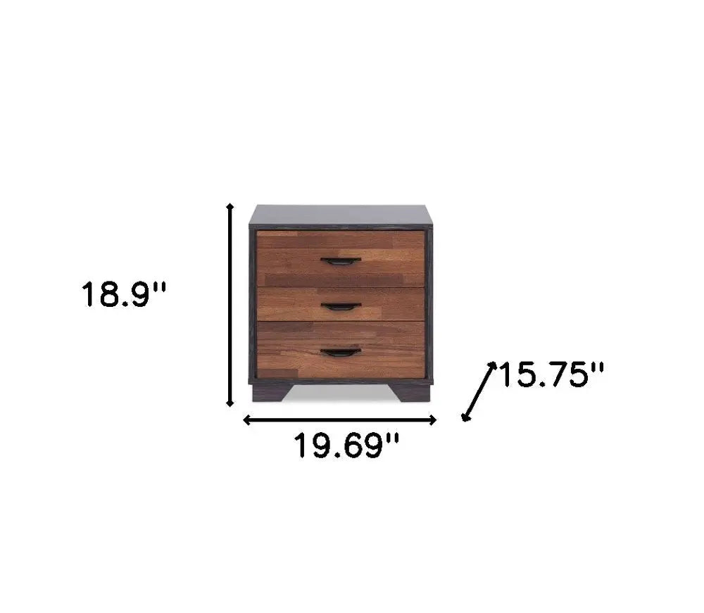 19" Espresso And Walnut Brown Three Drawer Wood Nightstand HomeRoots
